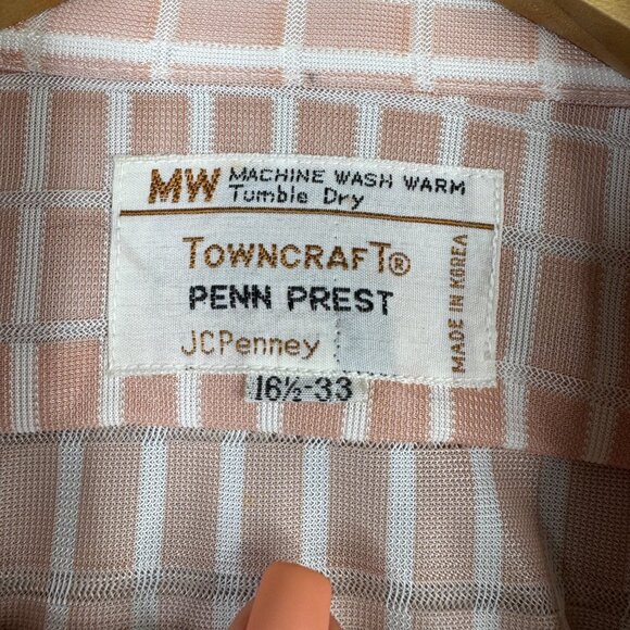Vintage JC Penney Towncraft Penn Prest Shirt Dusty Pink Stripe Windowpane 70s - Picture 11 of 12